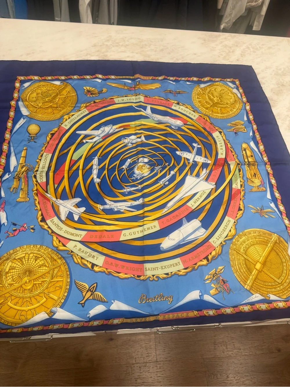 Breitling Blue and Gold Aviation Spiral Silk Scarf